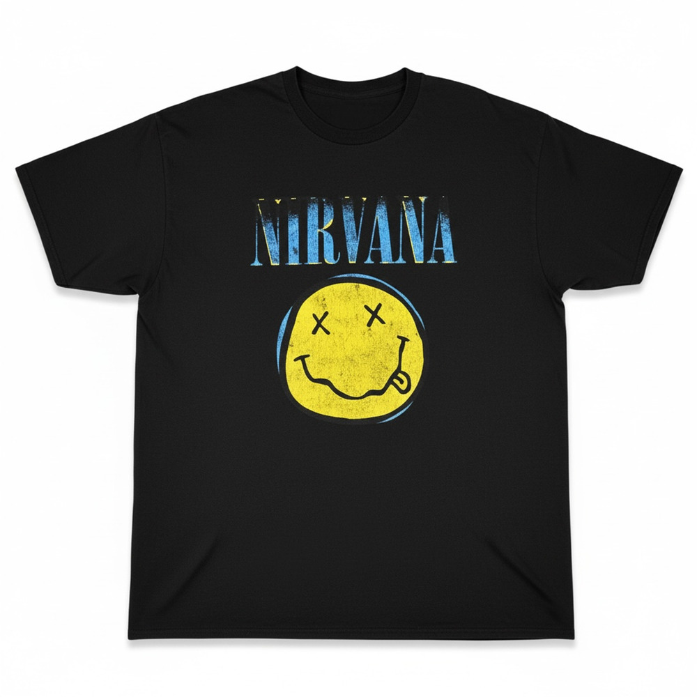 Nirvana Smiley Face Black Graphic XXL 2X T Shirt Band Grunge Rock Music 90s